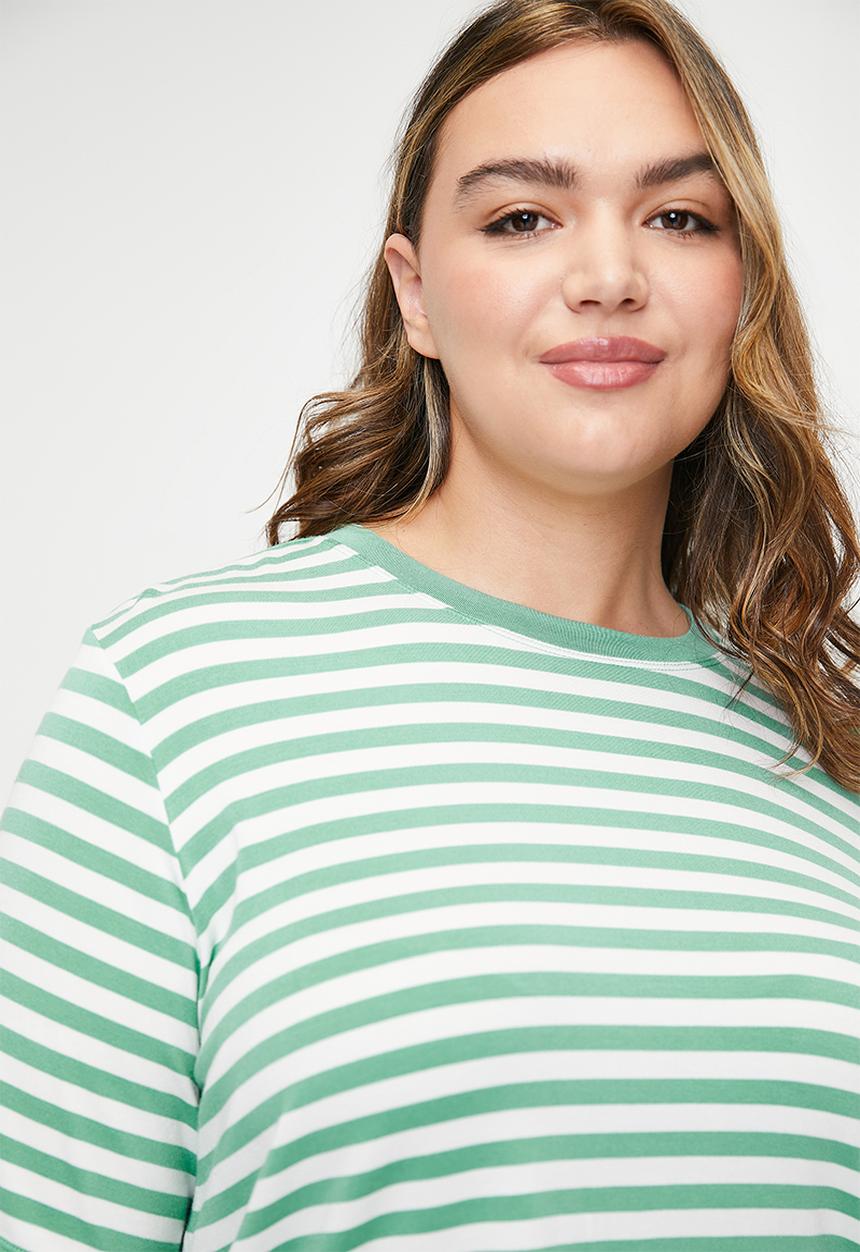 Cotton On - Plus Dreamy Short Sleeve Jersey Sleep Set-Misty Jade Stripe