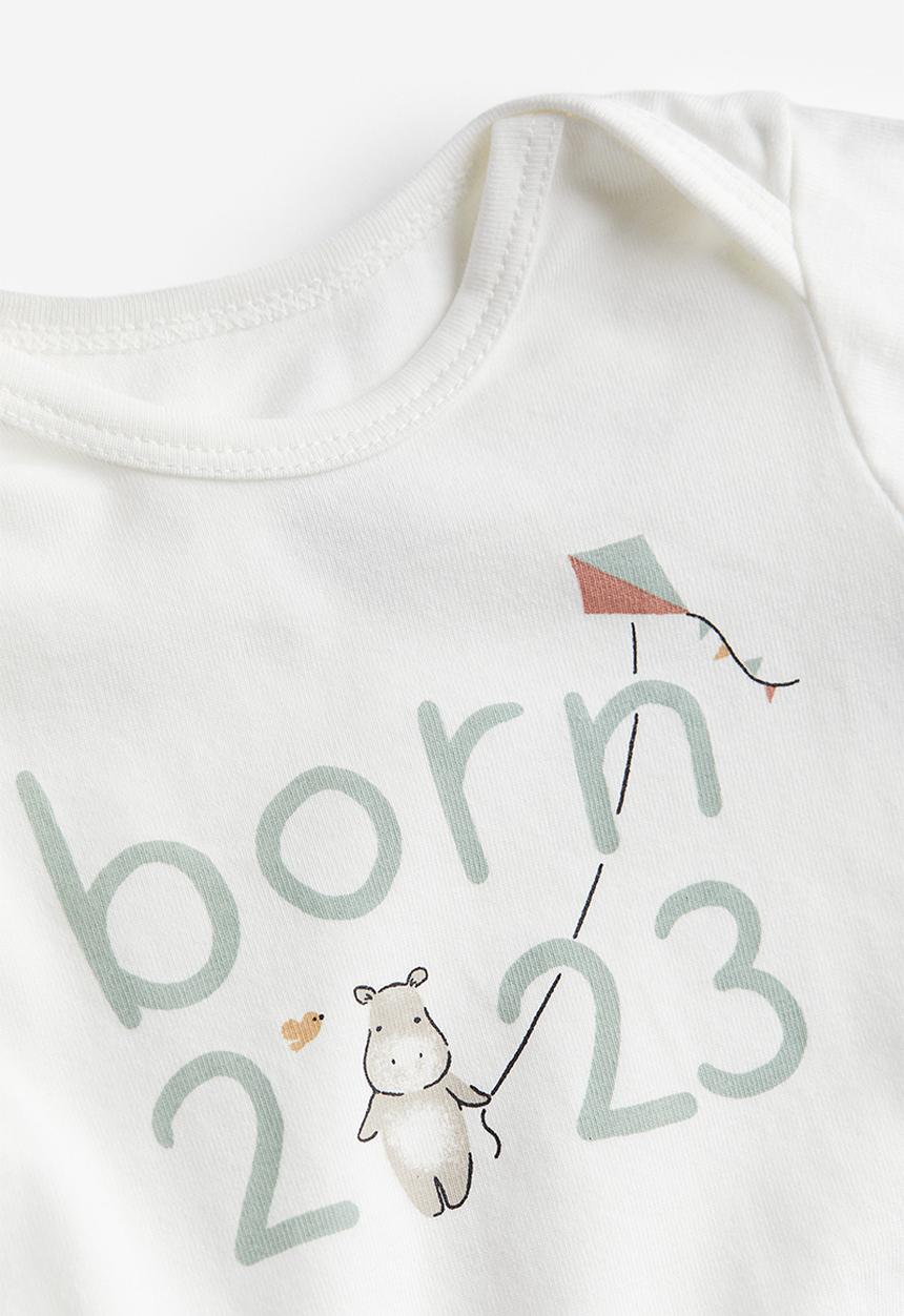 H&M - 3 piece cotton jersey set - natural white born 2023