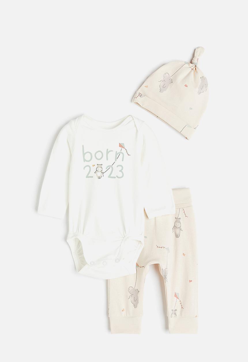 H&M - 3 piece cotton jersey set - natural white born 2023