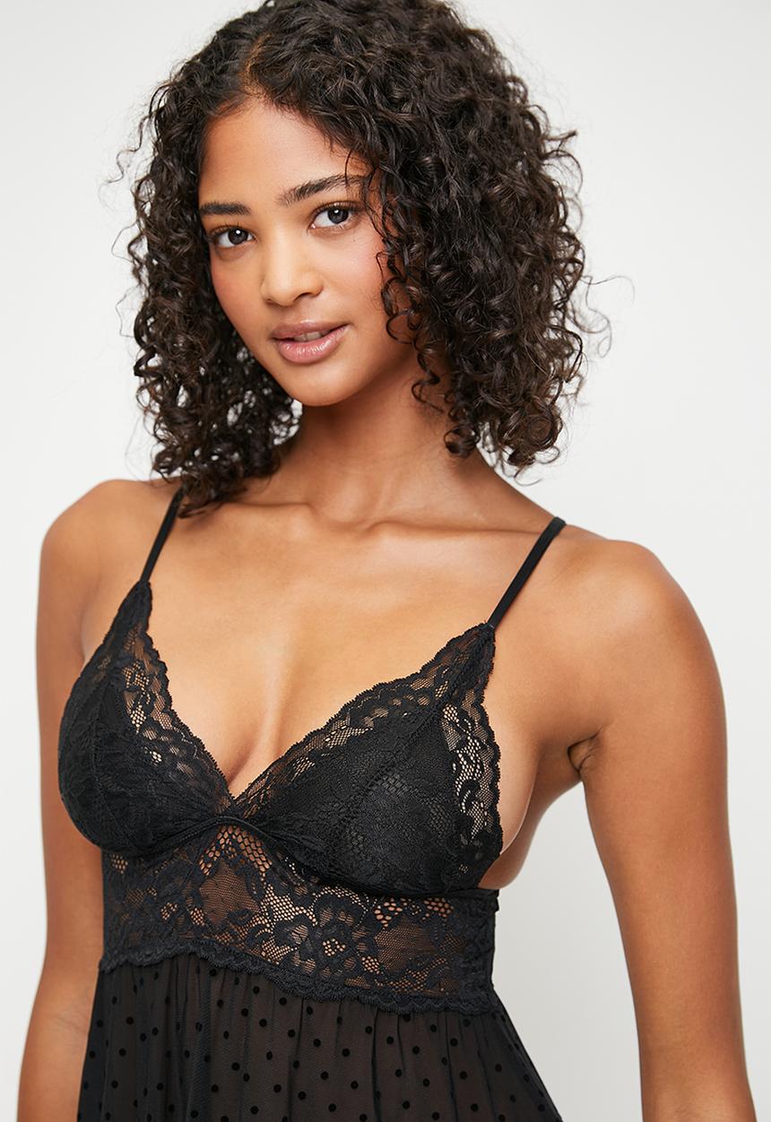 Hunkemoller - BD Dot Mesh Lace Beatriz - black