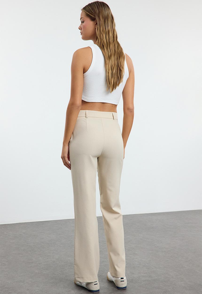 Trendyol - High waist ribbed stitched woven trousers - mink