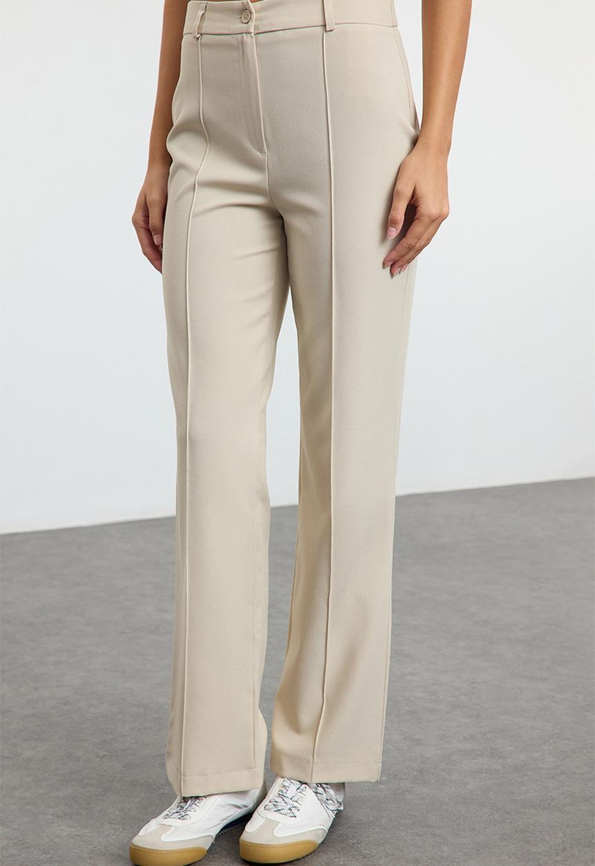 Trendyol - High waist ribbed stitched woven trousers - mink