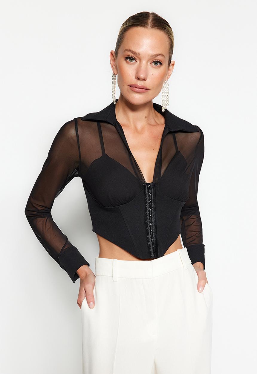 Trendyol - Corset detailed agraffiti shirt - black