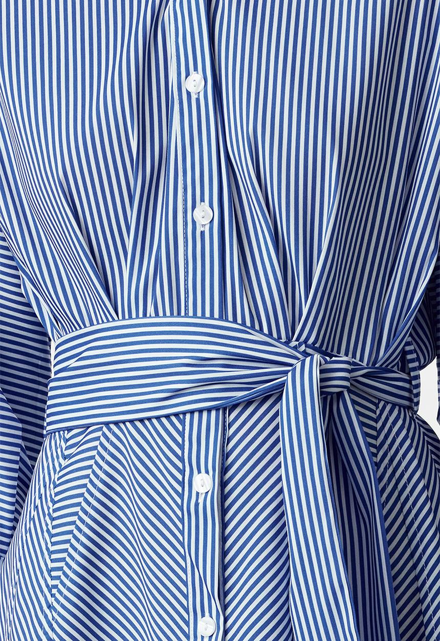 Trendyol - Belted striped mini shirt dress - blue