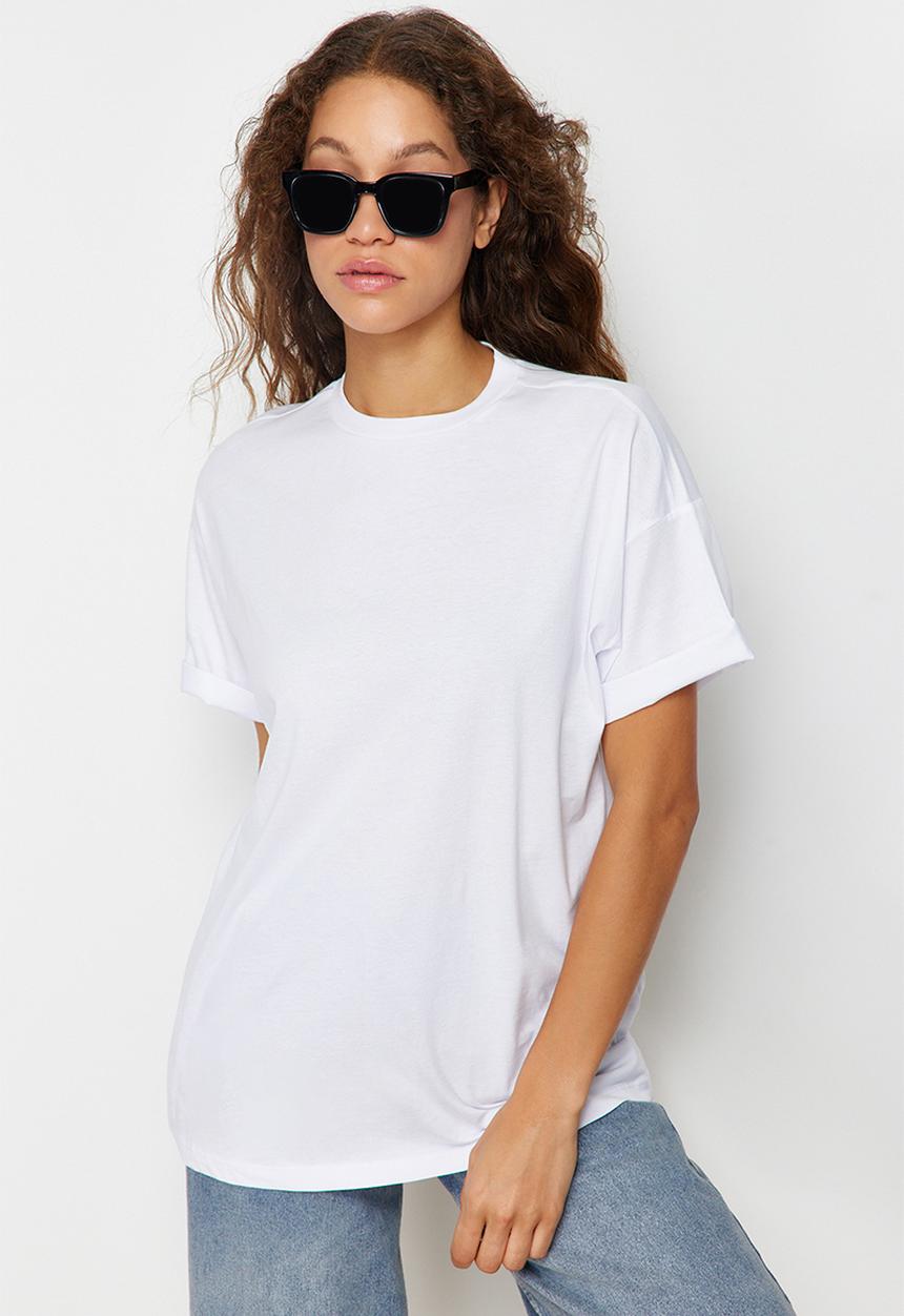 Trendyol - Boyfriend fit crew neck t-shirt - white