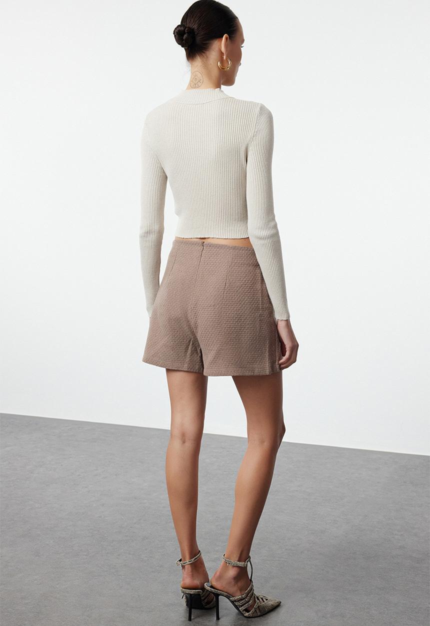 Trendyol - Buttoned Tweed Woven Skort - Beige