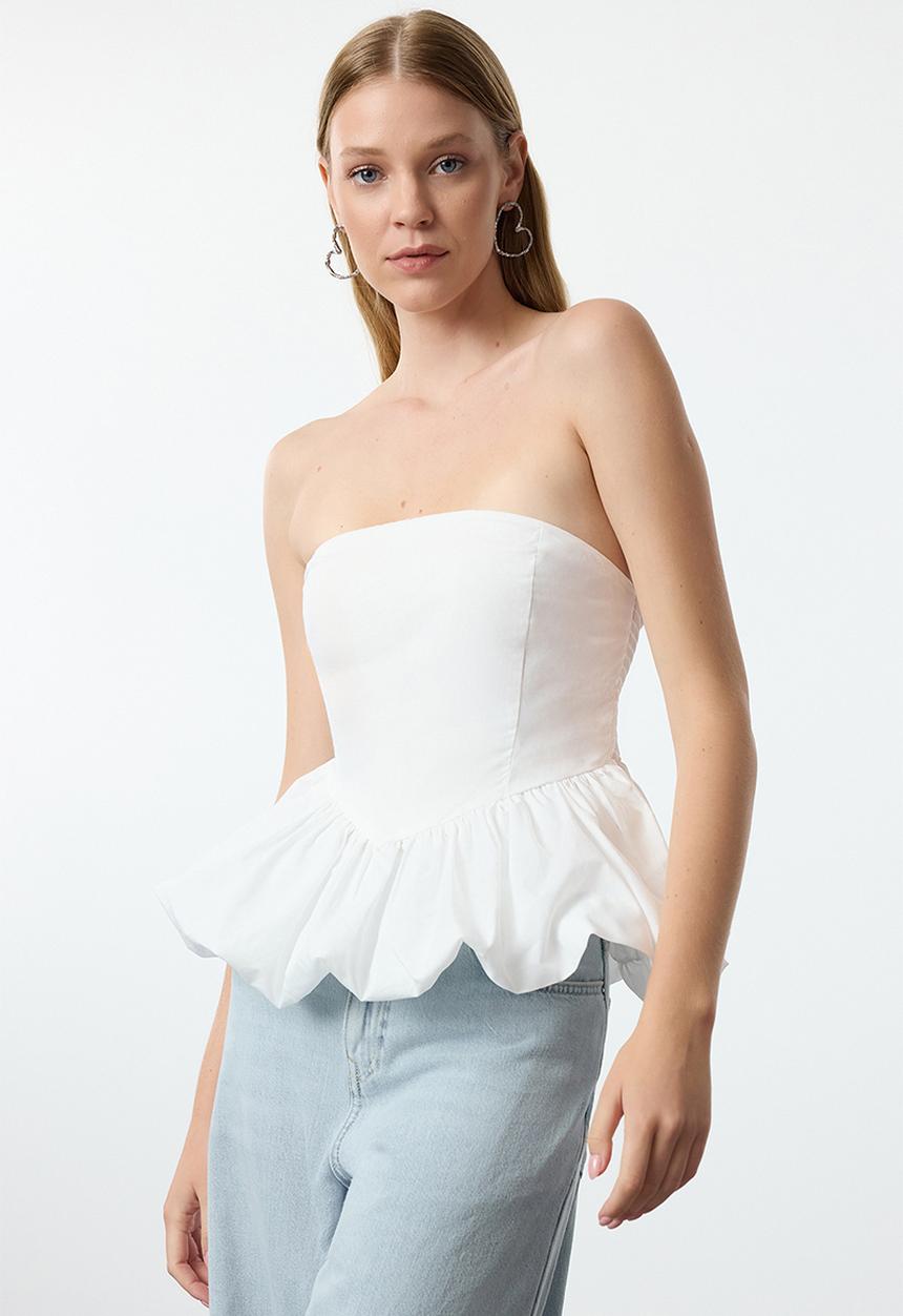Trendyol - Strapless balloon woven top - ecru