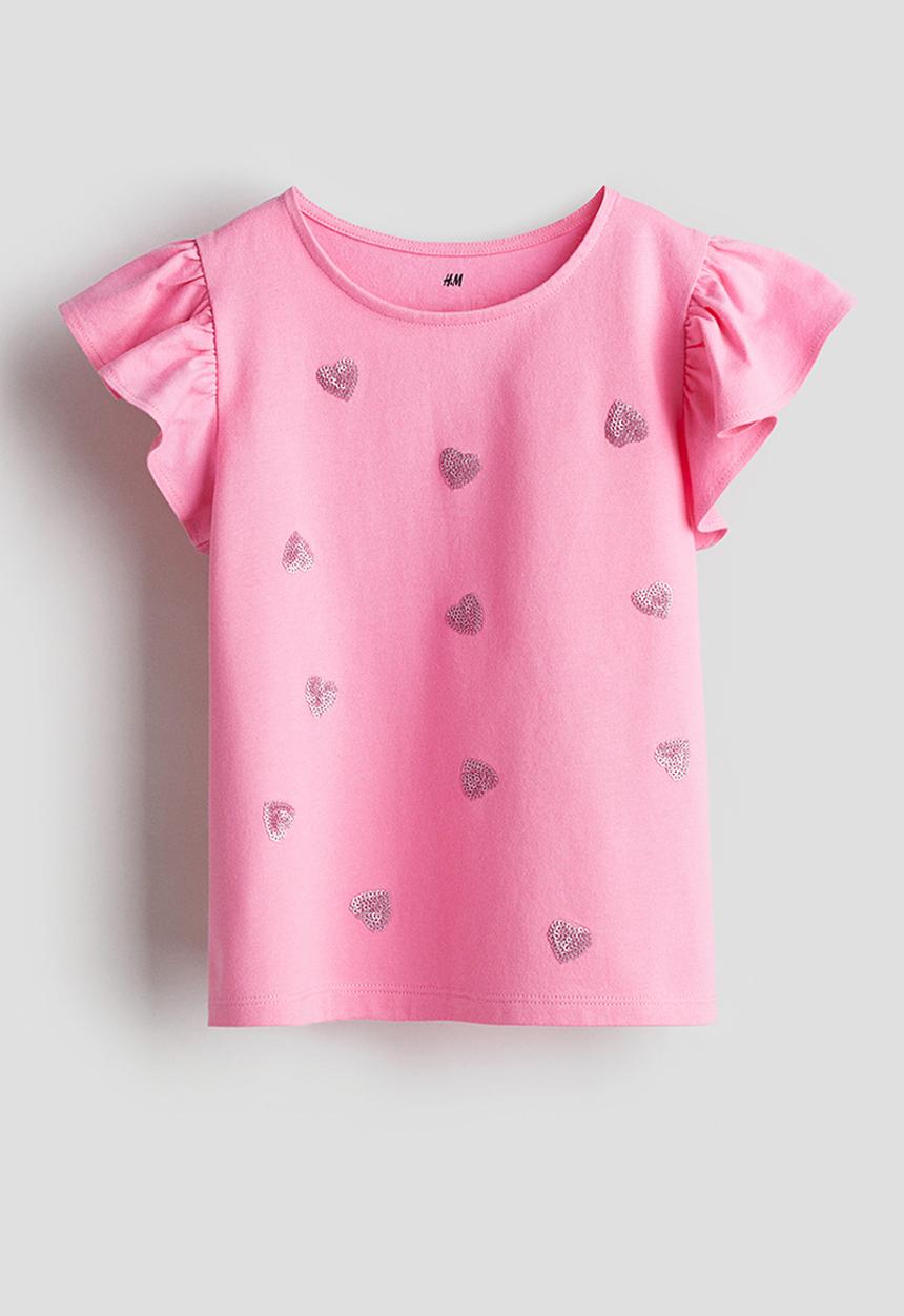H&M - Flutter-sleeved top - pink hearts