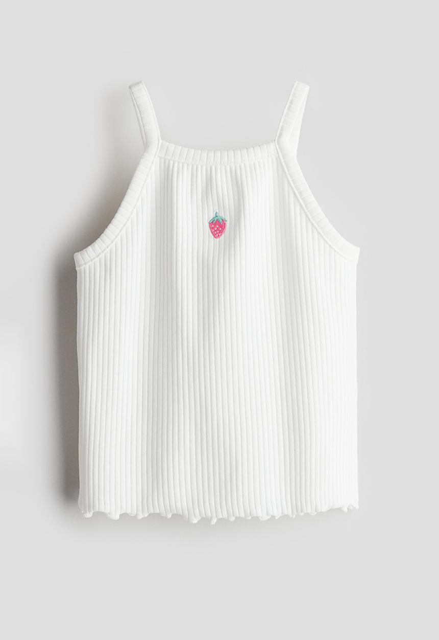 H&M - Ribbed strappy top - White Strawberry