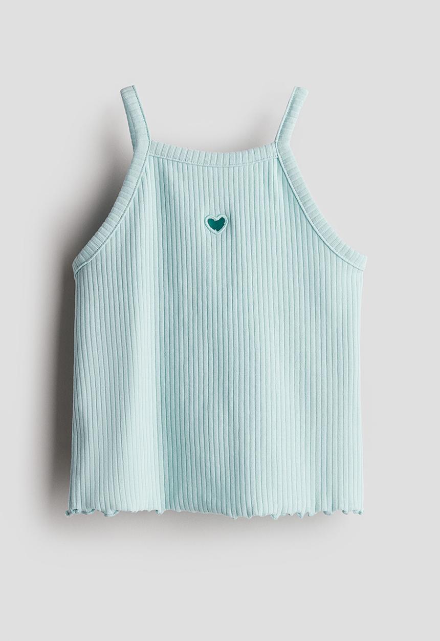 H&M - Ribbed strappy top - Turquoise Heart