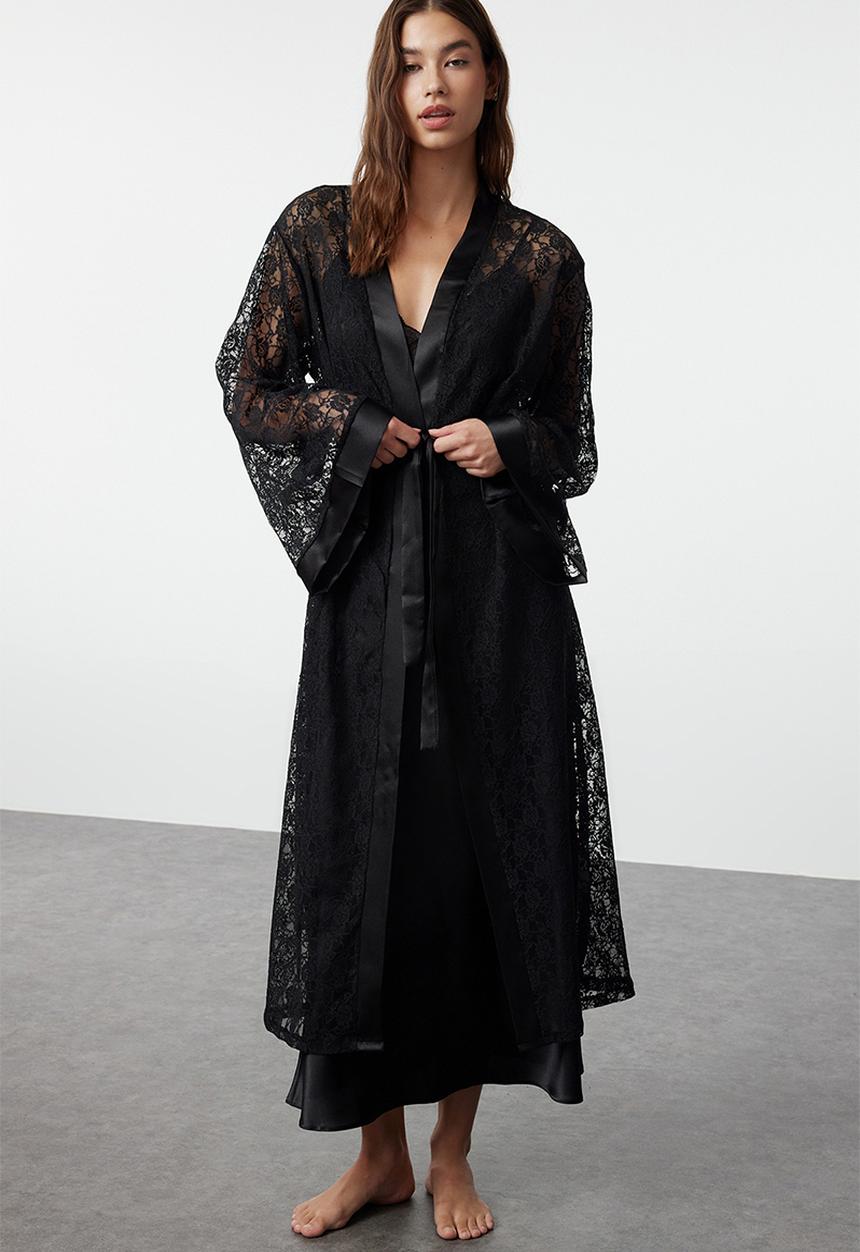 Trendyol - Satin Lace Dressing Gown - Black