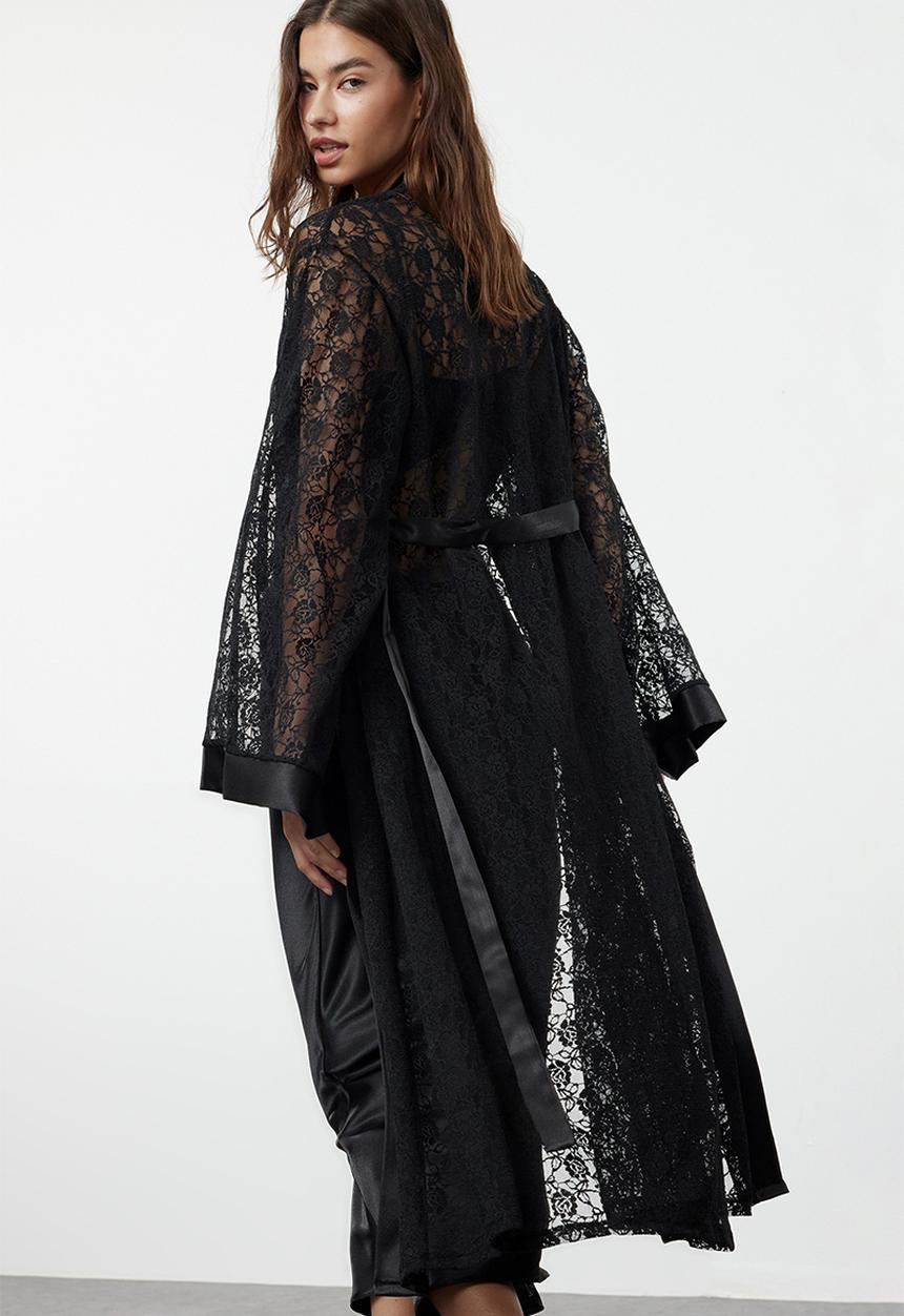 Trendyol - Satin Lace Dressing Gown - Black