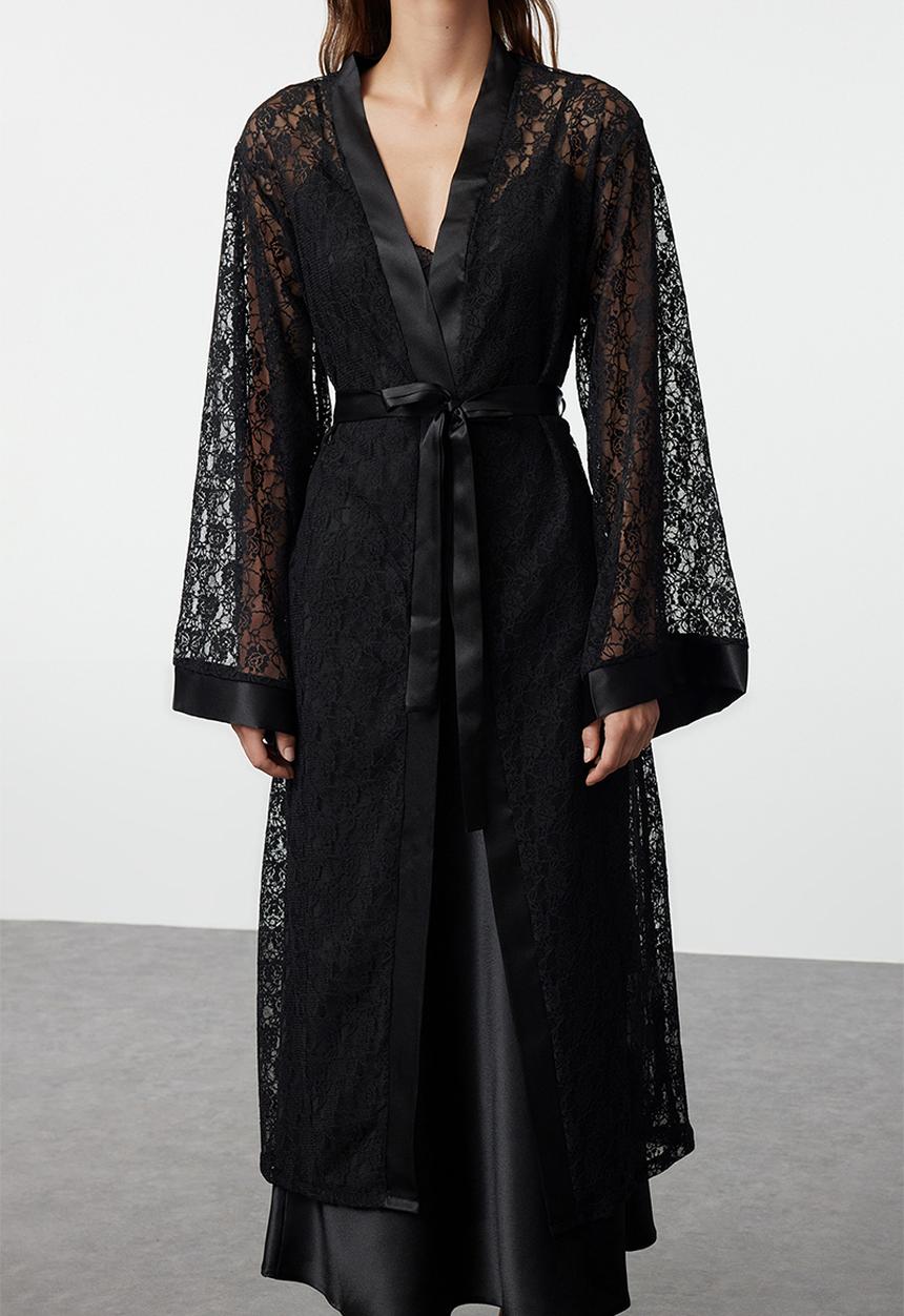 Trendyol - Satin Lace Dressing Gown - Black