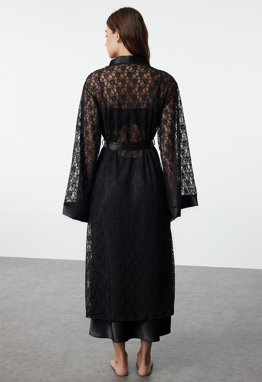Trendyol - Satin Lace Dressing Gown - Black