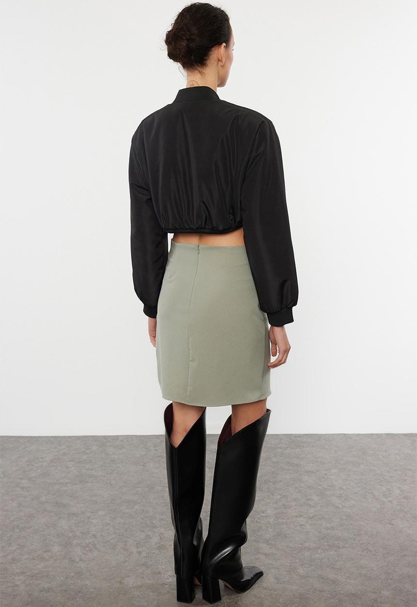 Trendyol - Ruffle Detailed Double Breasted Mini Woven Skirt - Khaki
