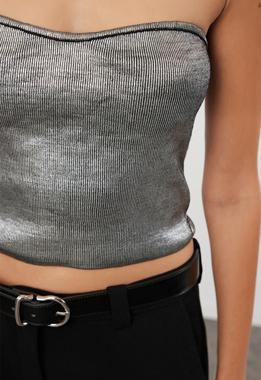 Trendyol - Strapless crop blouse - silver