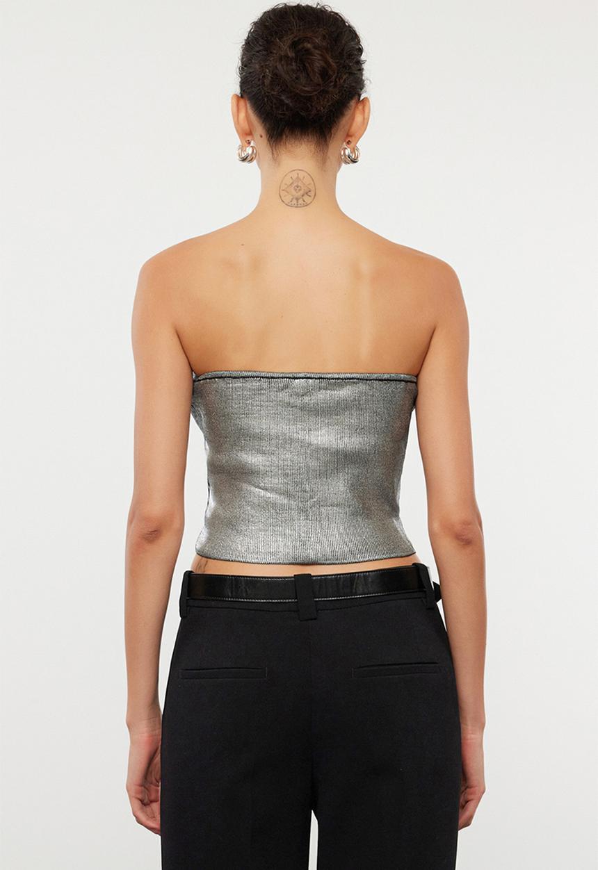 Trendyol - Strapless crop blouse - silver