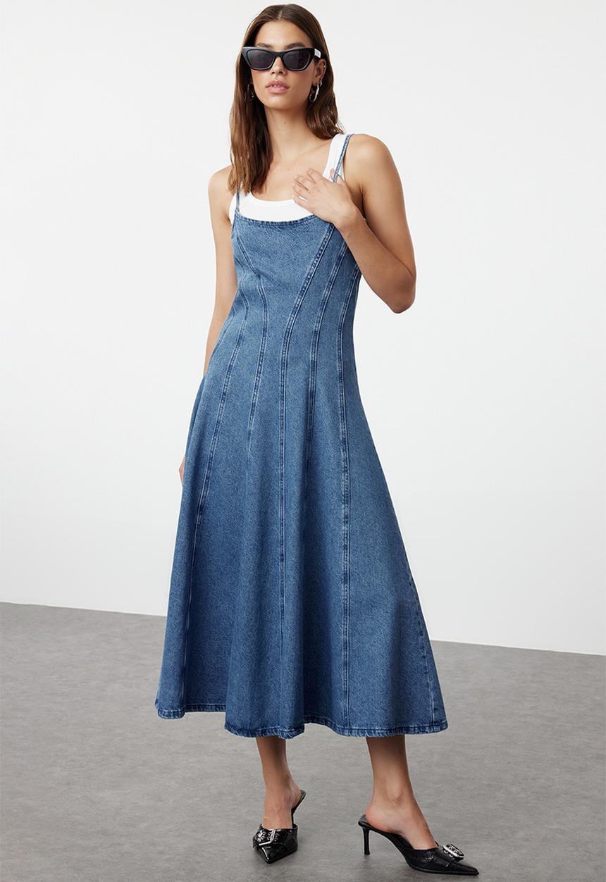 Trendyol - Strappy maxi denim dress - blue
