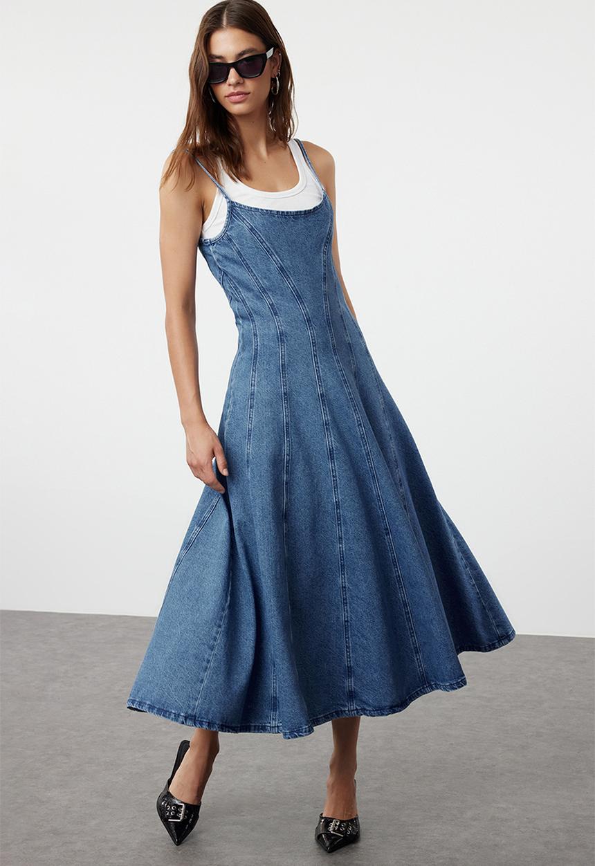 Trendyol - Strappy maxi denim dress - blue