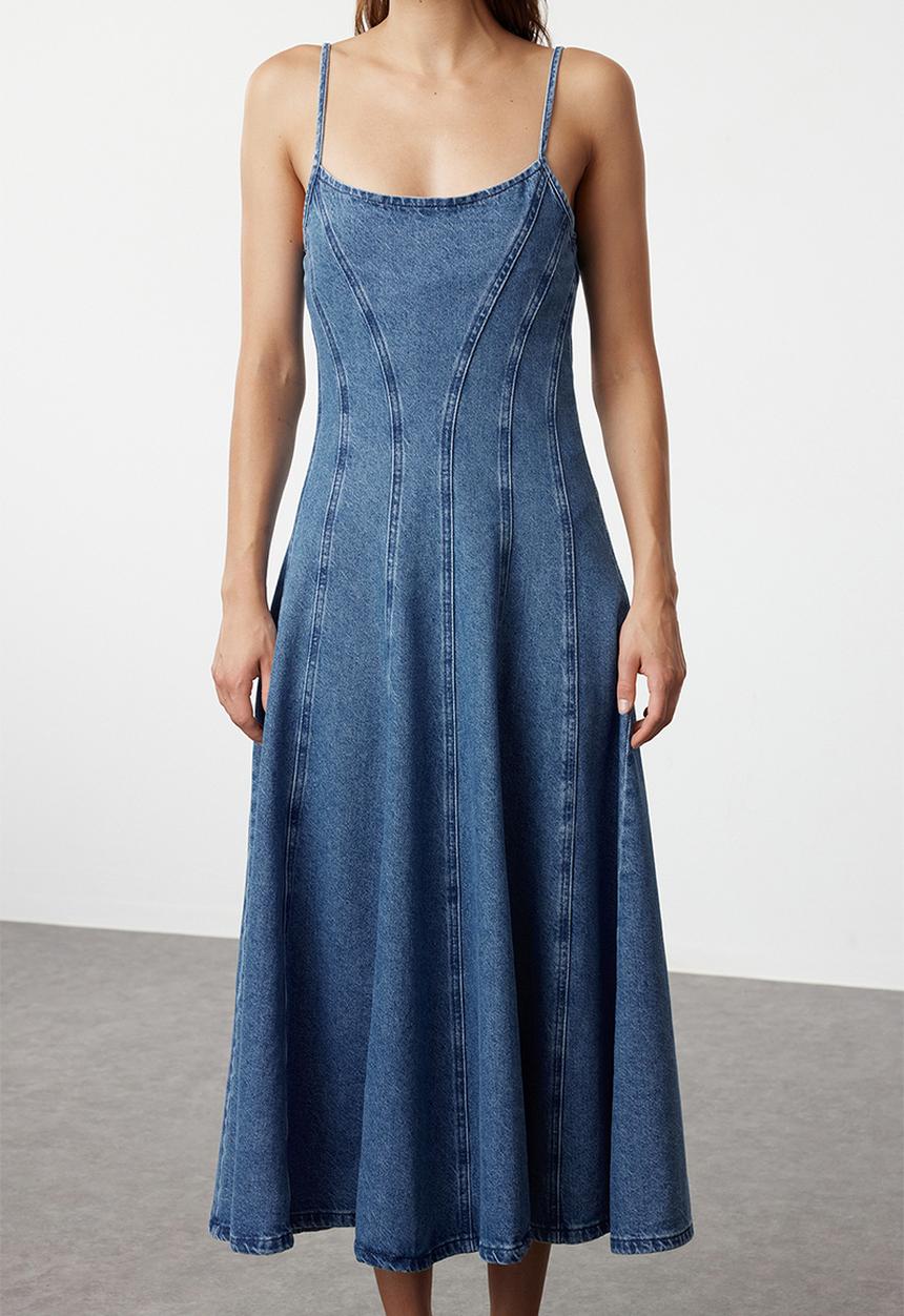 Trendyol - Strappy maxi denim dress - blue