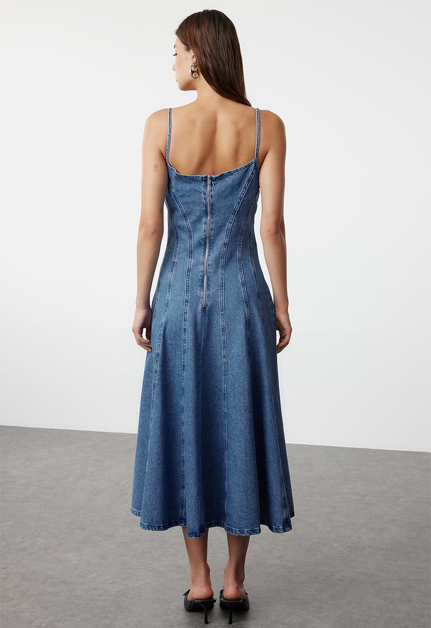 Trendyol - Strappy maxi denim dress - blue