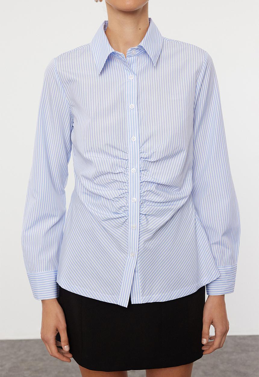 Trendyol - Striped Fitted Shirt - Blue