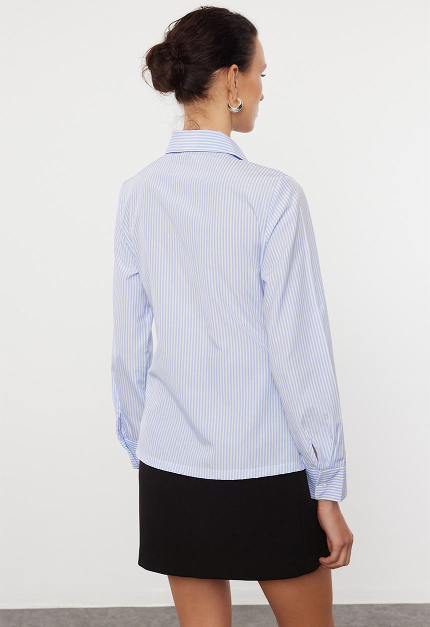 Trendyol - Striped Fitted Shirt - Blue