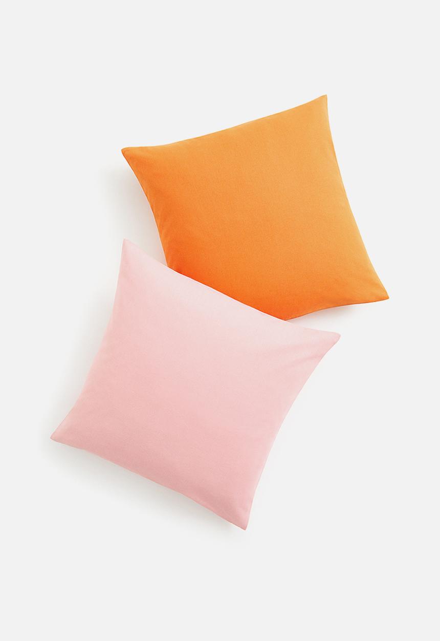 H&M - 2 Pack cotton canvas cushion covers - light pink & orange