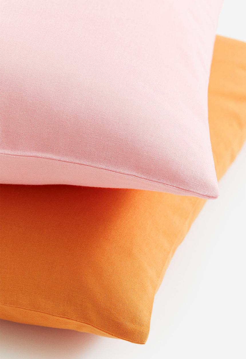 H&M - 2 Pack cotton canvas cushion covers - light pink & orange