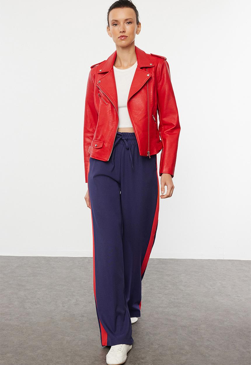 Trendyol - Wide Leg Woven Trousers with Elastic - Navy/Blue