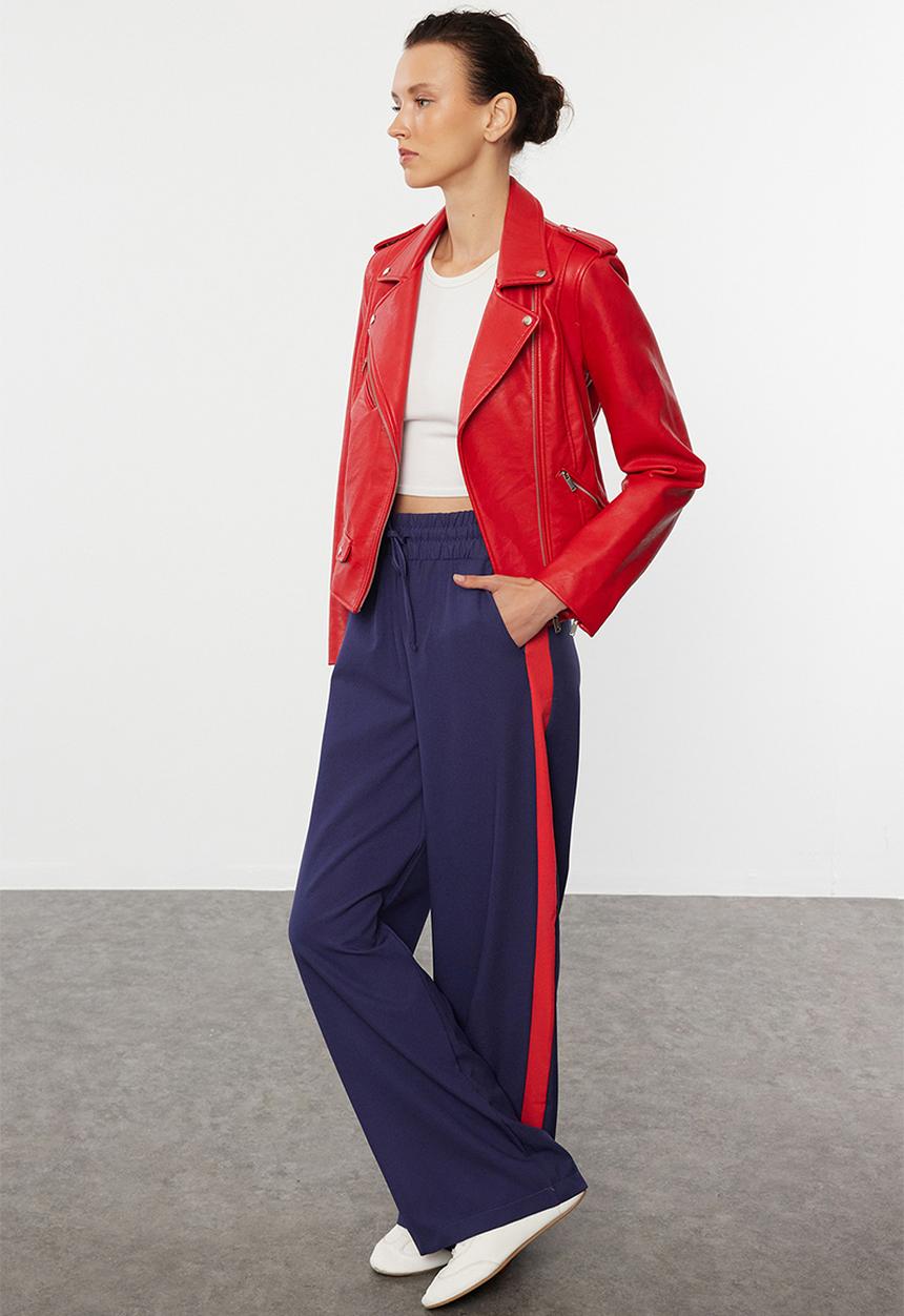 Trendyol - Wide Leg Woven Trousers with Elastic - Navy/Blue