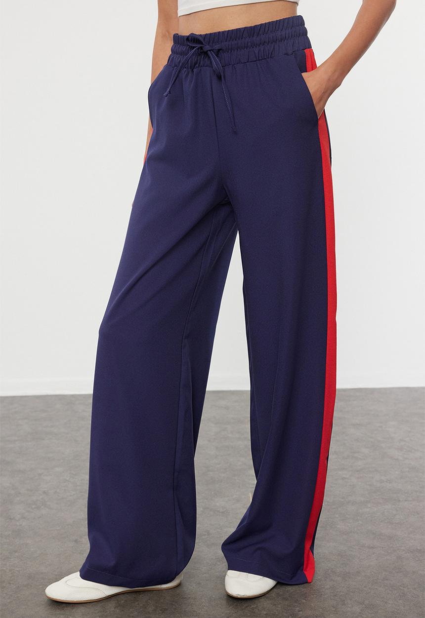 Trendyol - Wide Leg Woven Trousers with Elastic - Navy/Blue