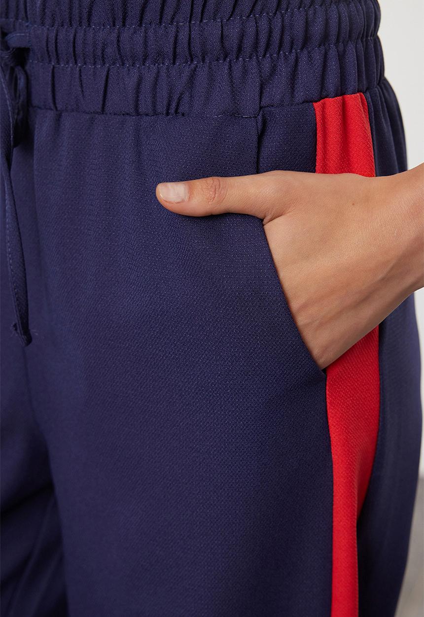 Trendyol - Wide Leg Woven Trousers with Elastic - Navy/Blue