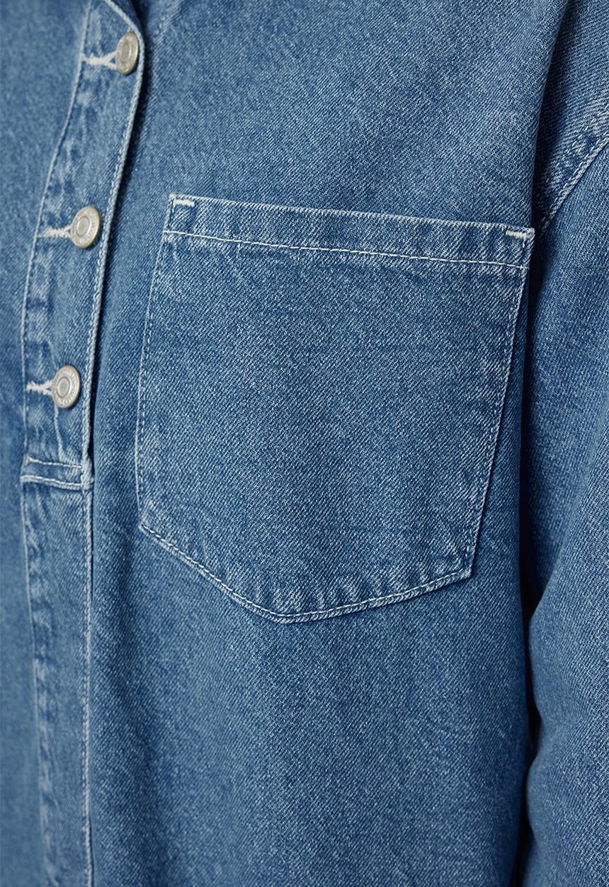 Trendyol - Stitching Detailed Mini Denim Dress - Blue