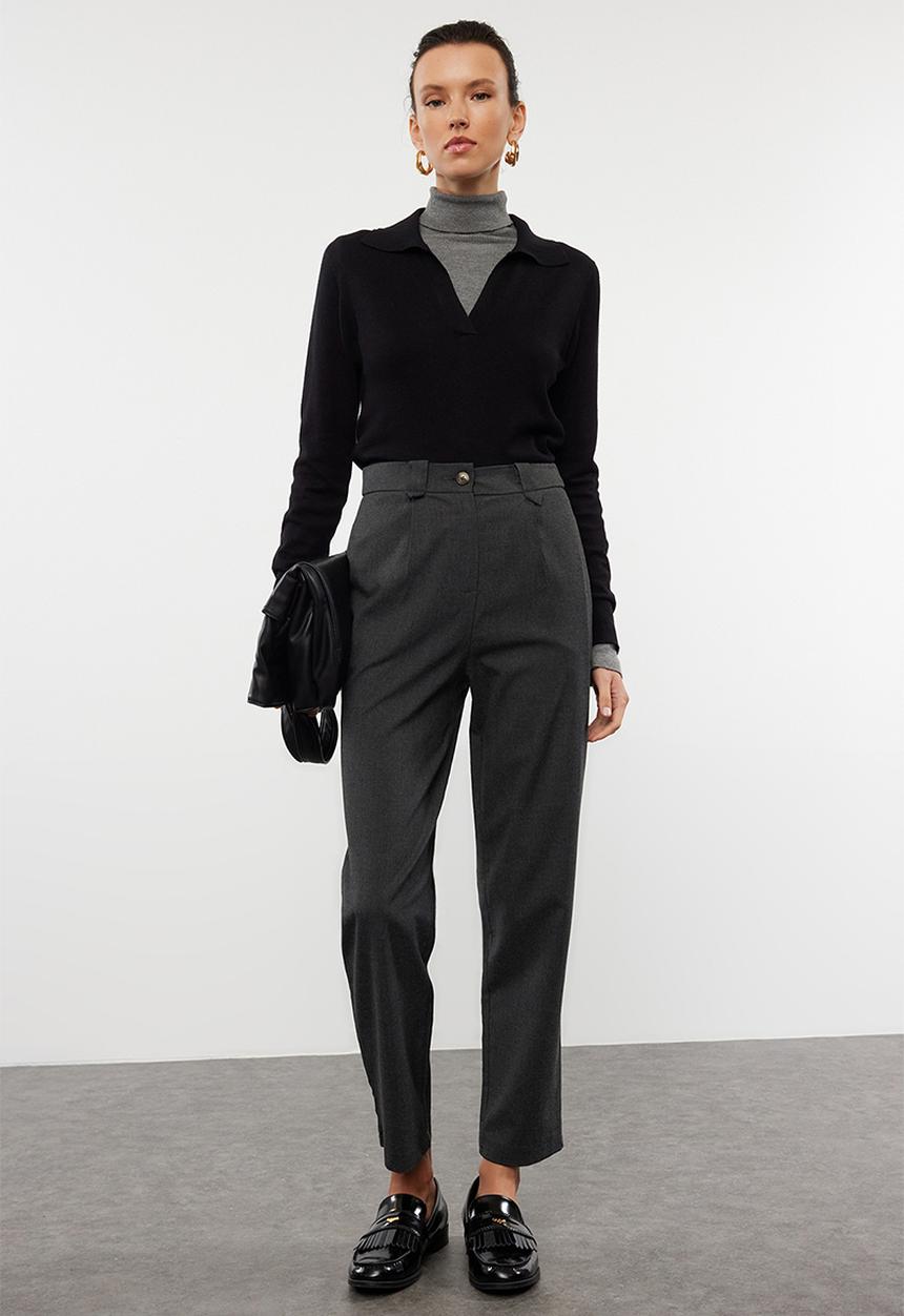 Trendyol - Carrot high waist polyviscon woven trousers - anthracite