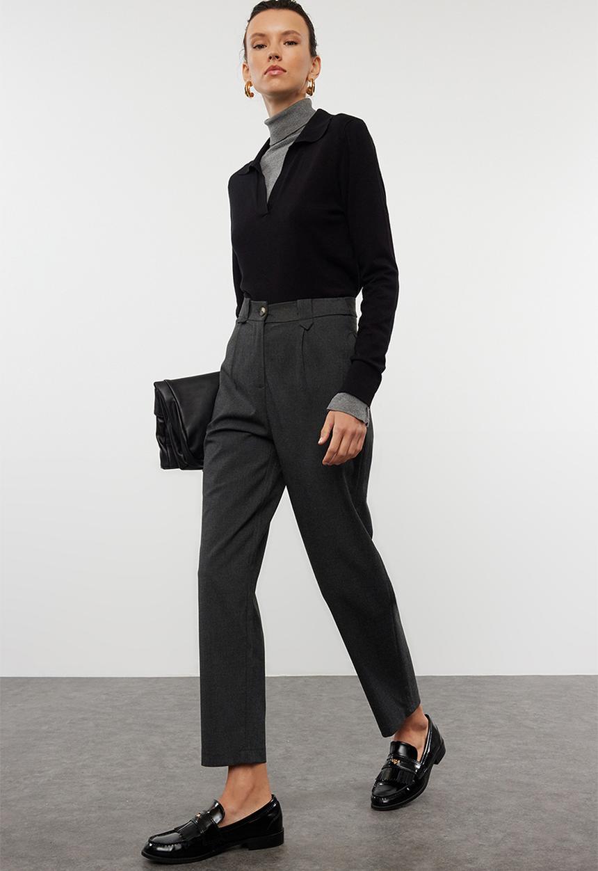 Trendyol - Carrot high waist polyviscon woven trousers - anthracite