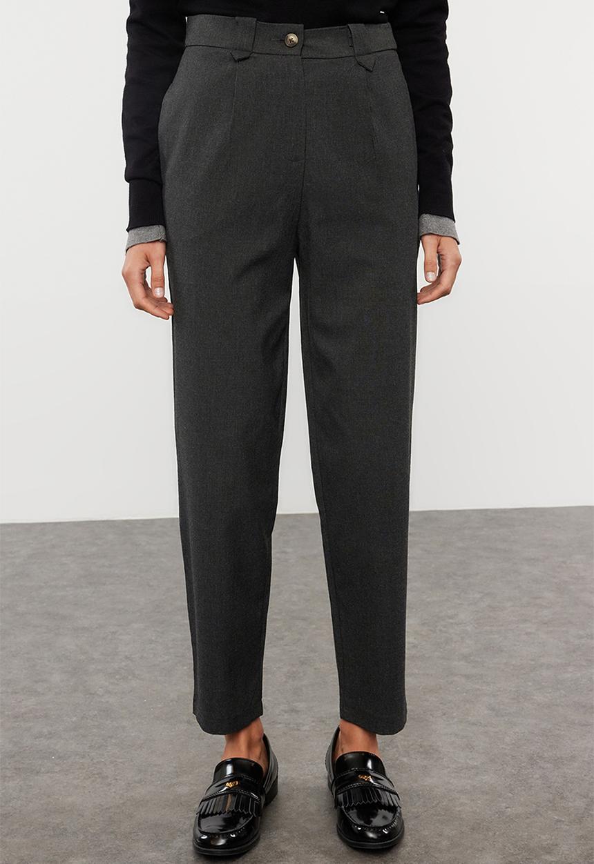 Trendyol - Carrot high waist polyviscon woven trousers - anthracite