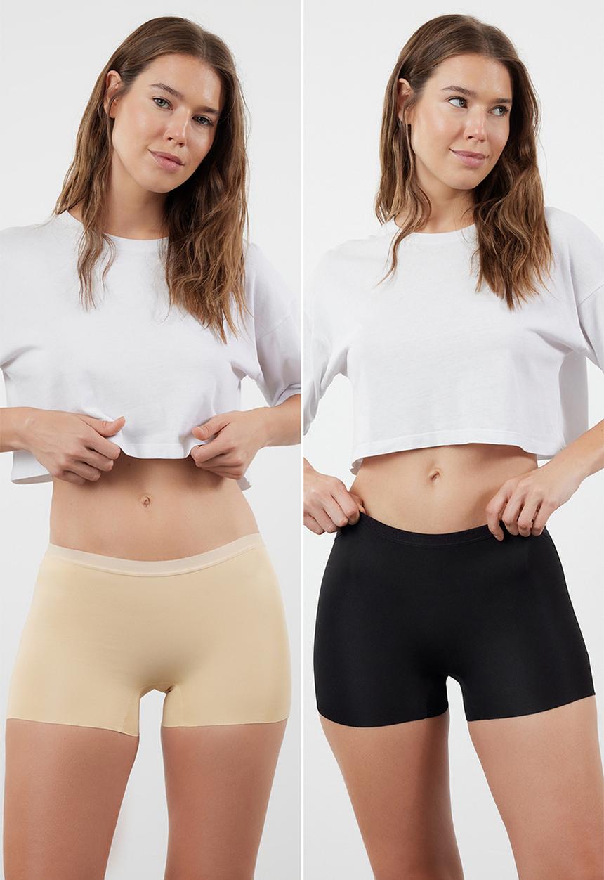 Trendyol - 2-Pack Boxer Panties - Black & Neutral