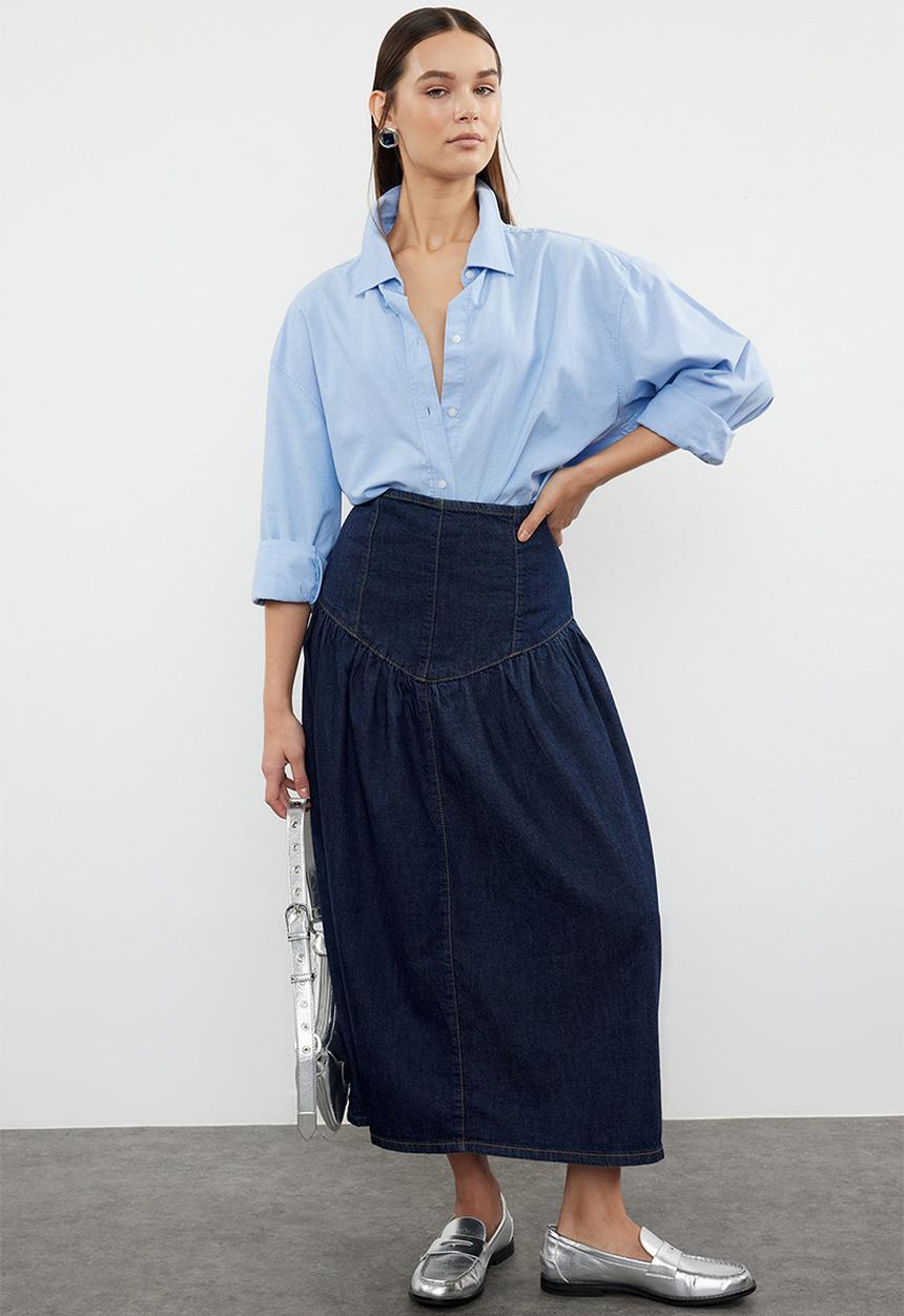 Trendyol - Maxi Denim Skirt - Dark Blue