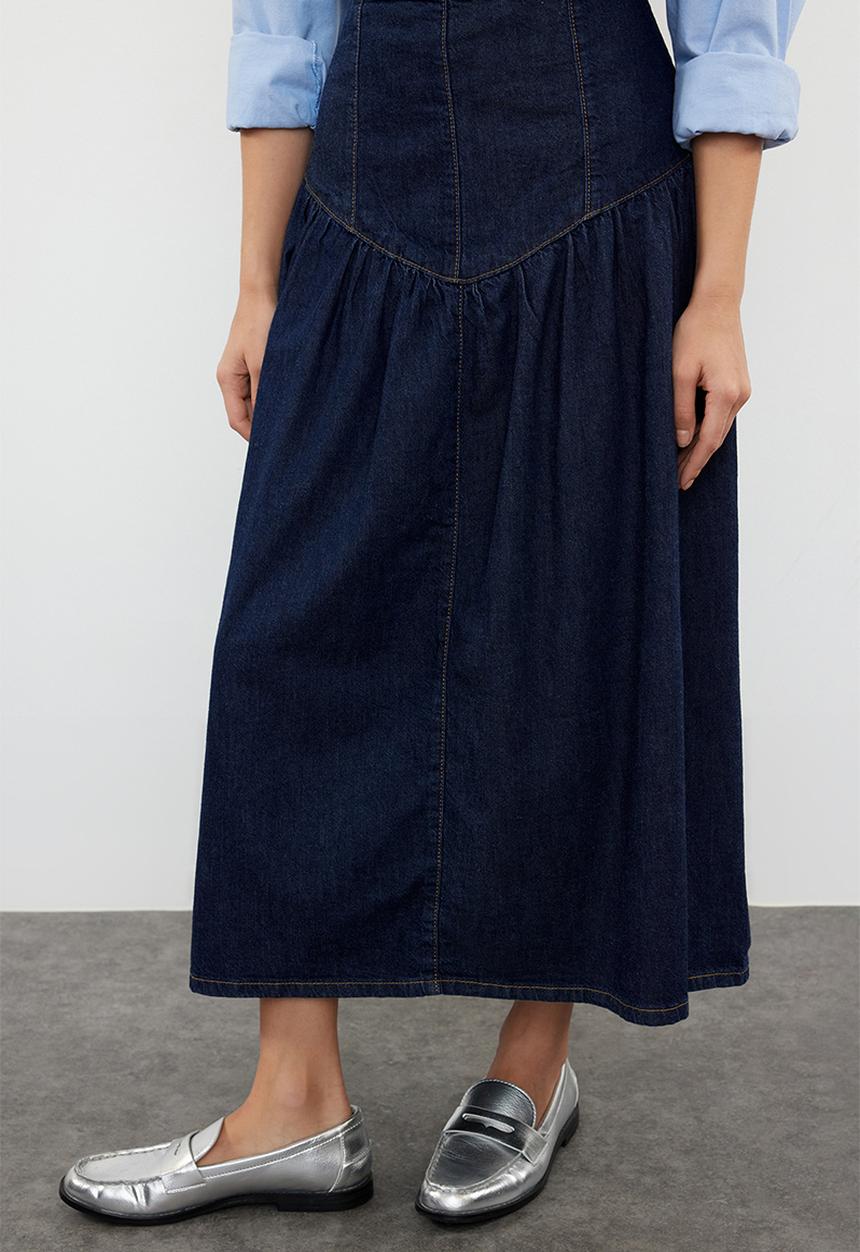 Trendyol - Maxi Denim Skirt - Dark Blue