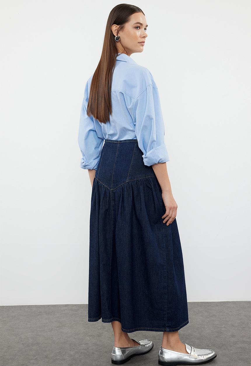 Trendyol - Maxi Denim Skirt - Dark Blue