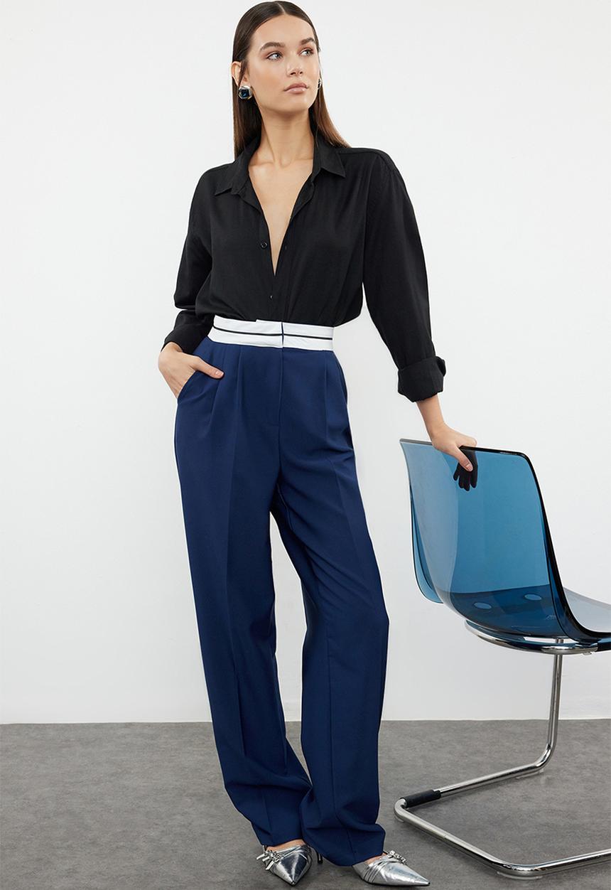 Trendyol - Wide leg high detailed woven trousers - navy/blue