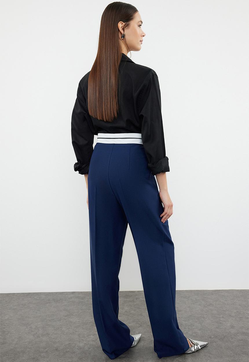 Trendyol - Wide leg high detailed woven trousers - navy/blue