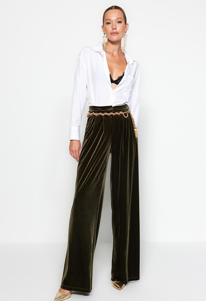 Trendyol - Limited Edition Velvet Trousers - Khaki