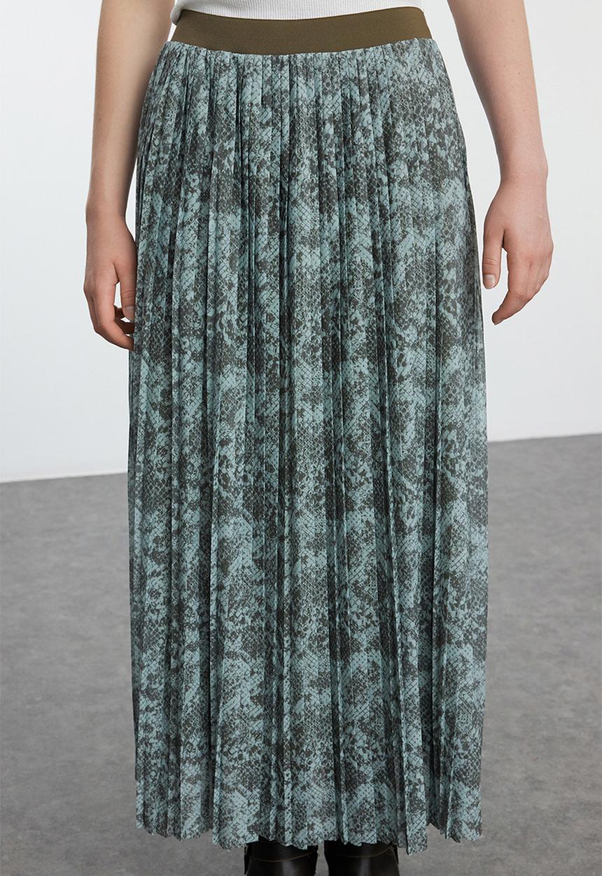Trendyol - Pleated Abstract Midi Skirt - Multicolored