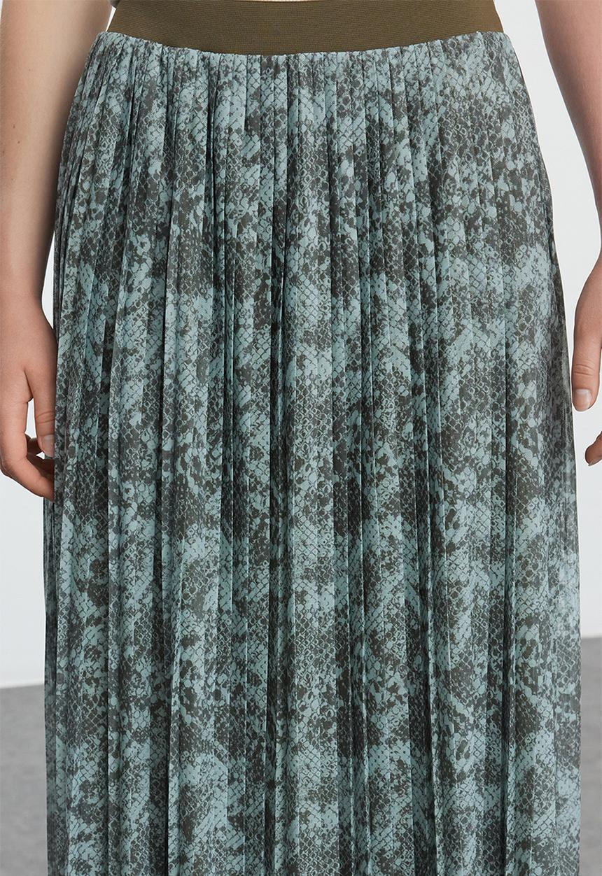 Trendyol - Pleated Abstract Midi Skirt - Multicolored