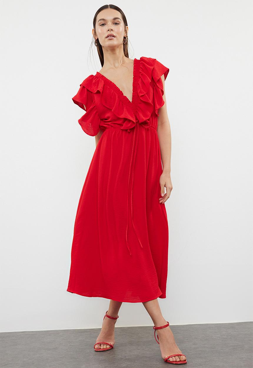 Trendyol - A-Line Viscose Dress - Red