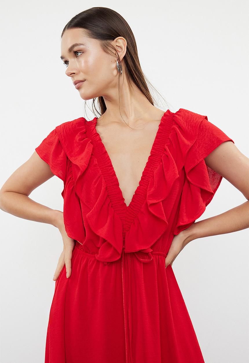 Trendyol - A-Line Viscose Dress - Red