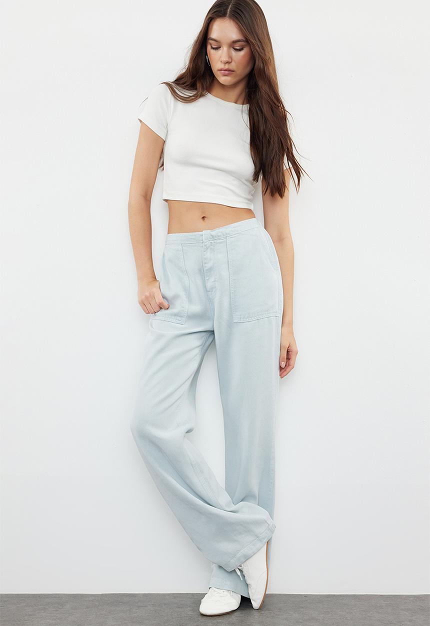 Trendyol - High Waist Pants - Light Blue