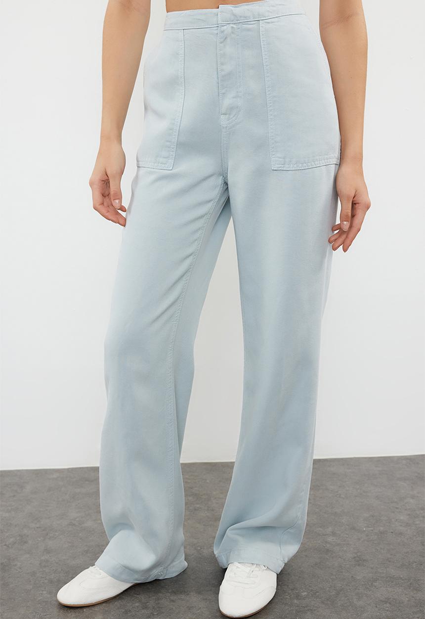 Trendyol - High Waist Pants - Light Blue